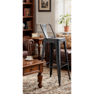 Sunvega Industrial Metal Barstools with Bucket Back and 4 Leg Design Set of 2