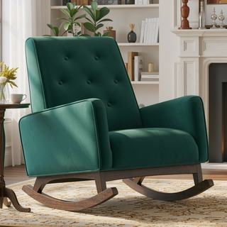 Sunvega Mid-Century Modern Solid Wood Rocking Chair with Microfiber Upholstery