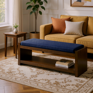 Sunvega Modern Accent Bench with Removable Cushion and Lower Storage Shelf