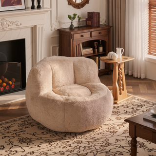 Sunvega Oversized Multicolor Faux Fur Bean Bag Chair with Shredded Sponge Filling