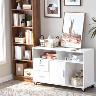 Sunvega Mobile Office Printer Stand with Locking Drawer and Storage Cabinet on Wheels
