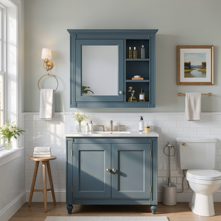 Sunvega Modern Wall Mounted Mirror Cabinet with 3 Open Shelves for Bathroom Storage