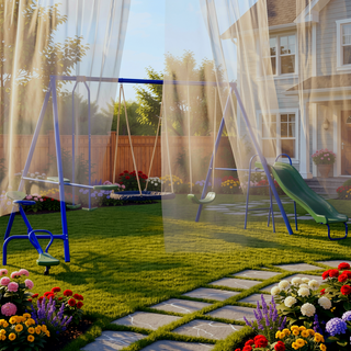 Sunvega Heavy-Duty A-Frame Swing Set with Slide, Seesaw, Glider, and Saucer Swing