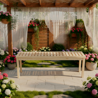 Sunvega 52.1 Inch Knot-Free Pine Wood Backless Slatted Seat Bench for Patio