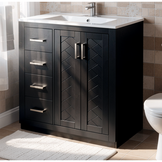 Sunvega 30 Inch Solid Wood Freestanding Bathroom Vanity with Ceramic Sink and Storage
