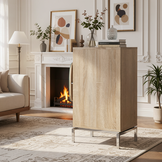 Sunvega Modern Bar Cabinet with Wine Storage and Mirrored Hardware