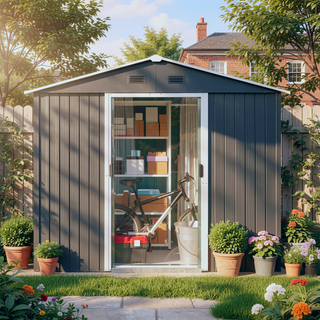 Sunvega 8x4ft Outdoor Metal Storage Shed with Galvanized Steel Panels and Foundation