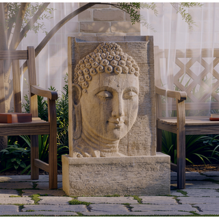 Sunvega Sandstone Buddha Fountain with Light for Indoor Outdoor Spaces