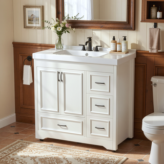 Sunvega 36 Inch White Porcelain Ceramic Rectangular Countertop Bathroom Sink