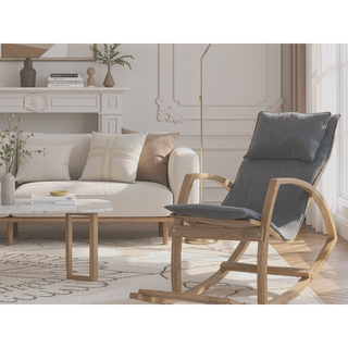 Sunvega Modern Rocking Chair With Wooden Frame And Plush Red Cushion For Living Room