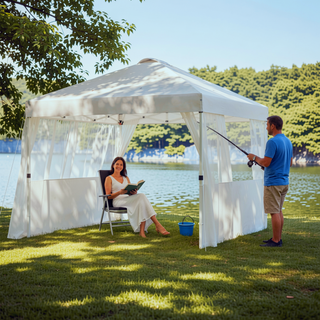 Sunvega Pop Up Canopy Tent with Two Half Sidewalls and Wheeled Carry Bag