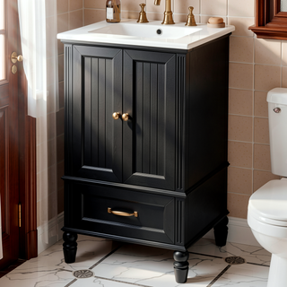 Sunvega 20 Inch Black Bathroom Vanity with Ceramic Sink and Storage Cabinet