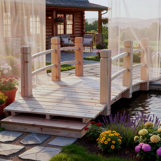 Sunvega Arched Wooden Garden Bridge with Railings for Outdoor Decoration