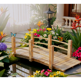 Sunvega Arched Wooden Garden Bridge with Railings for Outdoor Decoration
