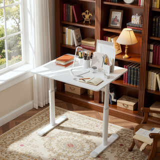 Sunvega Height Adjustable Hand Crank Sit Stand Home Office Desk for Study Room
