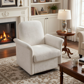 Sunvega Modern Swivel Accent Barrel Armchair with Sturdy Wood Base for Bedroom