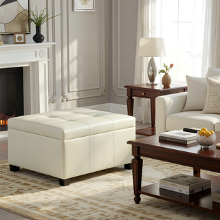 Sunvega Richmond KD Fabric Storage Ottoman with Birch Legs 30x30 Inches