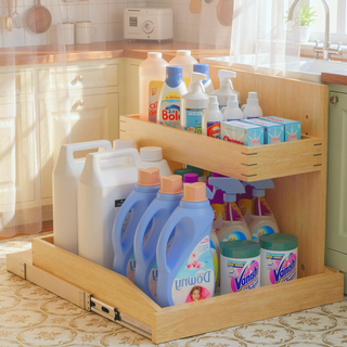 Sunvega 2 Tier Pull Out Cabinet Organizer with Soft Close and U Bracket