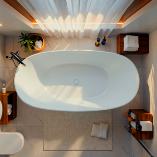Sunvega Freestanding Soaking Bathtub with Overflow Drain Made of Stone Resin