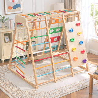 Sunvega 2-in-1 Slide and Climb Set with Monkey Bars Swing Net Rocks