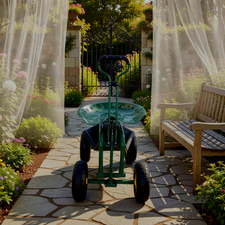 Sunvega 360 Degree Swivel Rolling Garden Trolley Chair with Wheels and Utility Tray