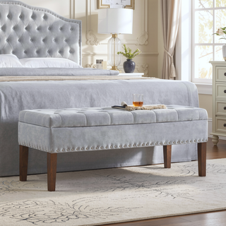 Sunvega Plush Tufted Storage Bench with Nail Accent for Bedroom Seating