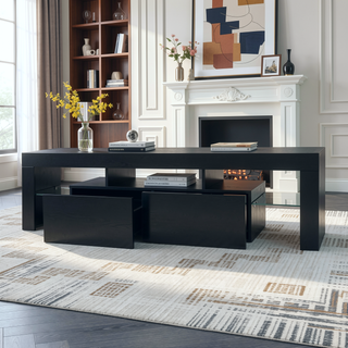 Sunvega Wall Mounted Floating 80 Inch TV Stand with LED Lights and Charging Station