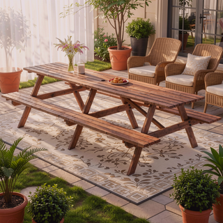 Sunvega 95-Inch Solid Hardwood Outdoor Picnic Table Set with Benches for 12