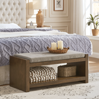 Sunvega Modern Accent Bench with Removable Cushion and Lower Storage Shelf