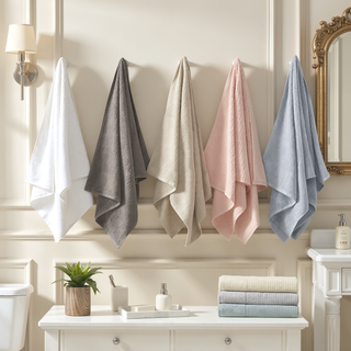 Sunvega Antimicrobial Jacquard Waffle Cotton Towel Set with Dobby Cuff and Quick Dry