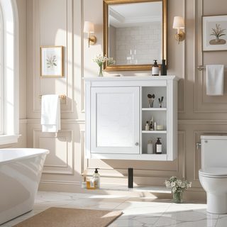 Sunvega Modern Wall Mounted Mirror Cabinet with 3 Open Shelves for Bathroom Storage