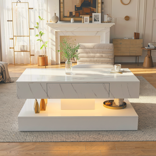 Sunvega Modern Swivel Square Coffee Table with Rotatable Top and Two Drawers