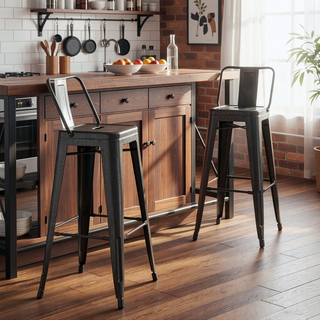 Sunvega Industrial Metal Barstools with Bucket Back and 4 Leg Design Set of 2