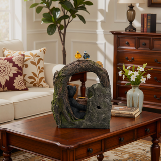 Sunvega Decorative Two-Tiered Water Fountain with Woodland Animal Design and Light