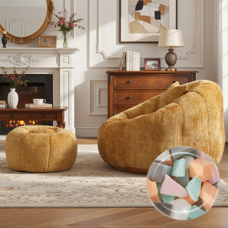 Sunvega Modern Pumpkin Shape Bean Bag Chair with Ottoman for Living Room