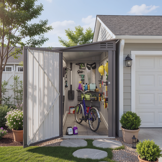 Sunvega 4 x 9 FT Outdoor Metal Storage Shed with Sloping Roof and 6 Vents