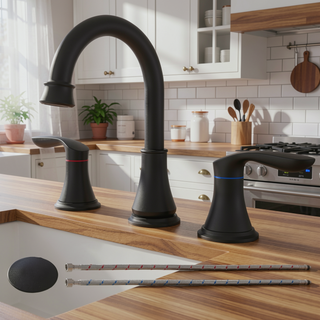 Sunvega 8 Inch Widespread Bathroom Sink Faucet Matte Black with 360 Swivel Spout