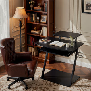 Sunvega Black Gaming Desk with Keyboard Tray and Wheels for Easy Mobility