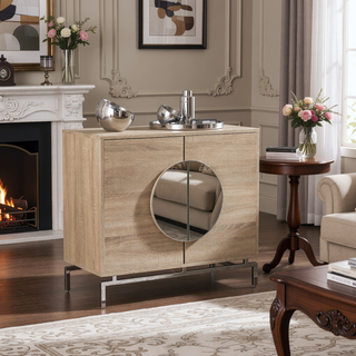 Sunvega Modern Bar Cabinet with Wine Storage and Mirrored Hardware