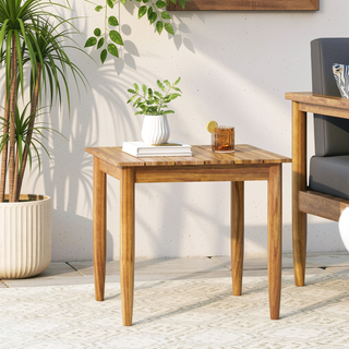 Sunvega Rustic Acacia Wood Slat Top Side Table for Outdoor Patio Use