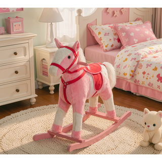 Sunvega ASTM-F963 Certified Spring Rocking Horse with Plush Fabric and Animal Sounds