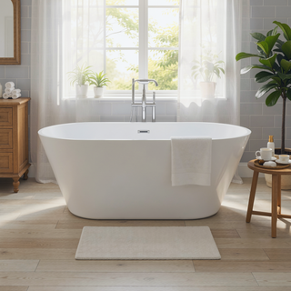 Sunvega 59 Inch Acrylic Freestanding Soaking Tub with Gold Overflow Drain