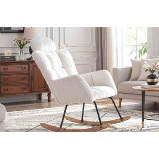 Sunvega Teddy Fabric Rocking Chair with Adjustable Footrest for Living Room