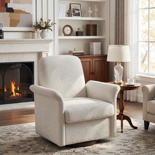 Sunvega Modern Swivel Accent Barrel Armchair with Sturdy Wood Base for Bedroom