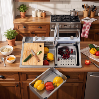 Sunvega 32x19 Inch Overmount Single Bowl Kitchen Sink in Brushed Nickel