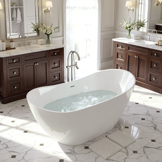 Sunvega Premium High-back Oval Acrylic Freestanding Soaker Bathtub Non-Slip Easy Clean