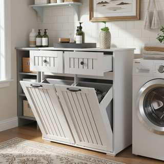 Sunvega Laundry Cabinet with 2 Removable Liner Bags for Easy Sorting and Storage
