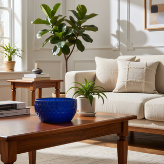 Sunvega Handmade Ceramic Planter Set of 3 in Cobalt Blue with Hammered Texture