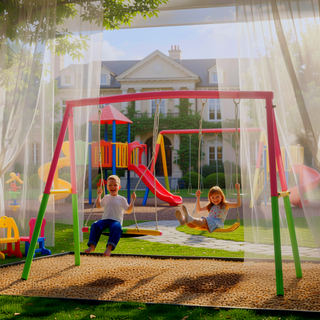 Sunvega Heavy-Duty A-Frame Metal Outdoor Swing Set with Saucer and Belt Swings