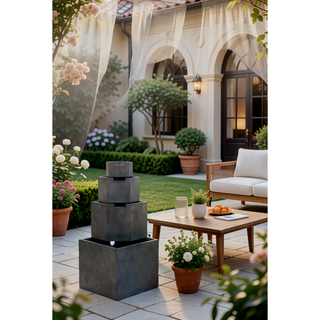Sunvega Black and White Water Fountain with Vase Design Light and Pump